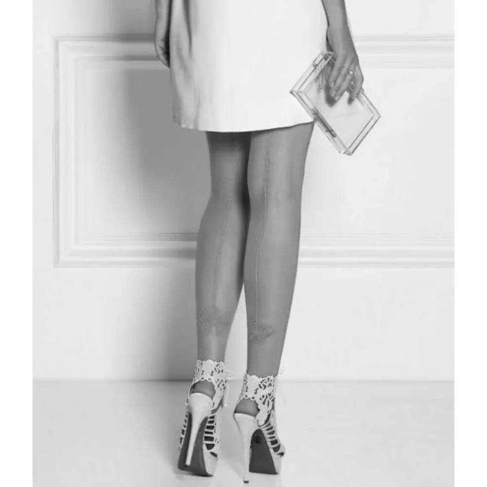 Charlotte Olympia Hold-Ups Back Seam Spider Web Grey Thigh-High Lace Stockings